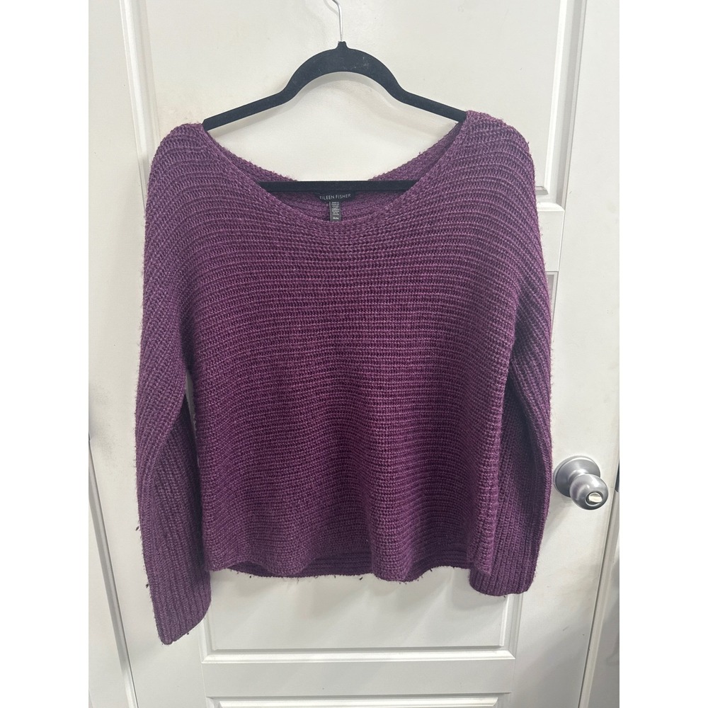 Eileen Fisher Alpaca Silk Ribbed Knit Sweater Purple Scoop Neck Womens Medium